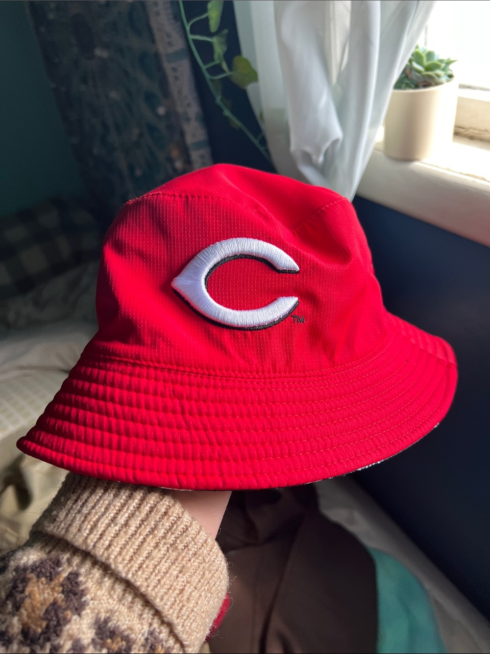 Red Reds Branded Reversible Bucket Hat with White Logo Print